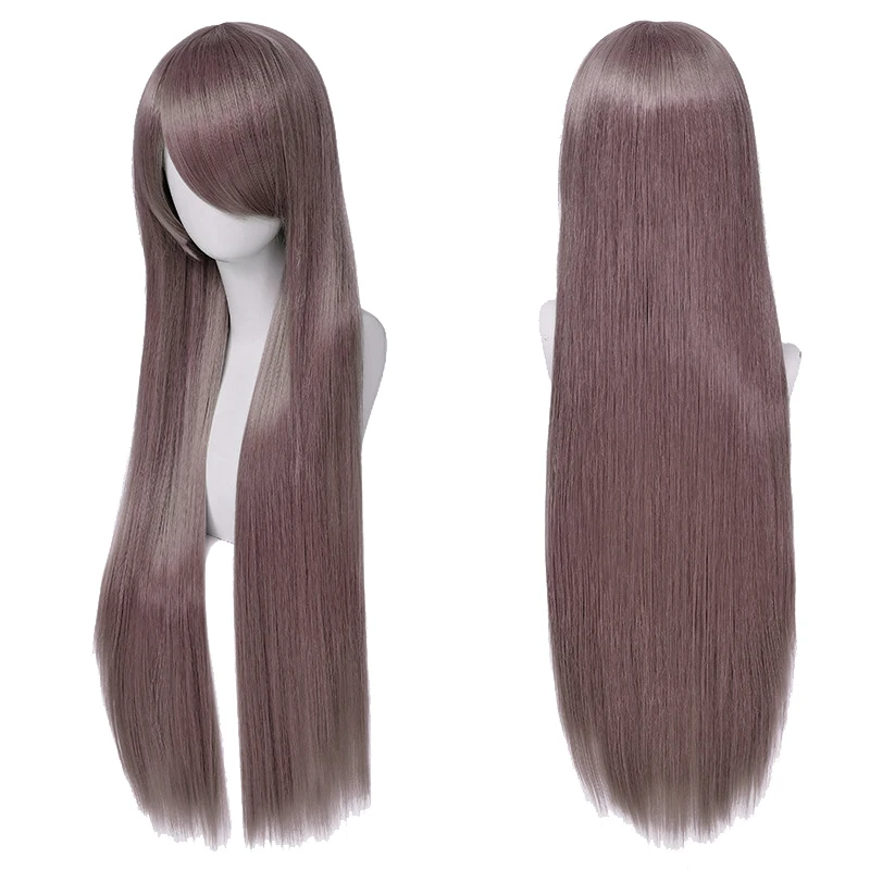 80 cm lange synthetische wit paars cosplay pruiken groen haar rechte zilveren pruik roze haarstukje lolita pruik met pony