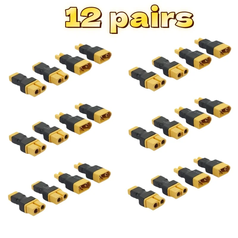 

12 Pairs XT60 to XT30 Plug Adapter Converter - Male/Female Connector for FPV Drone RC LiPo NiMH Battery