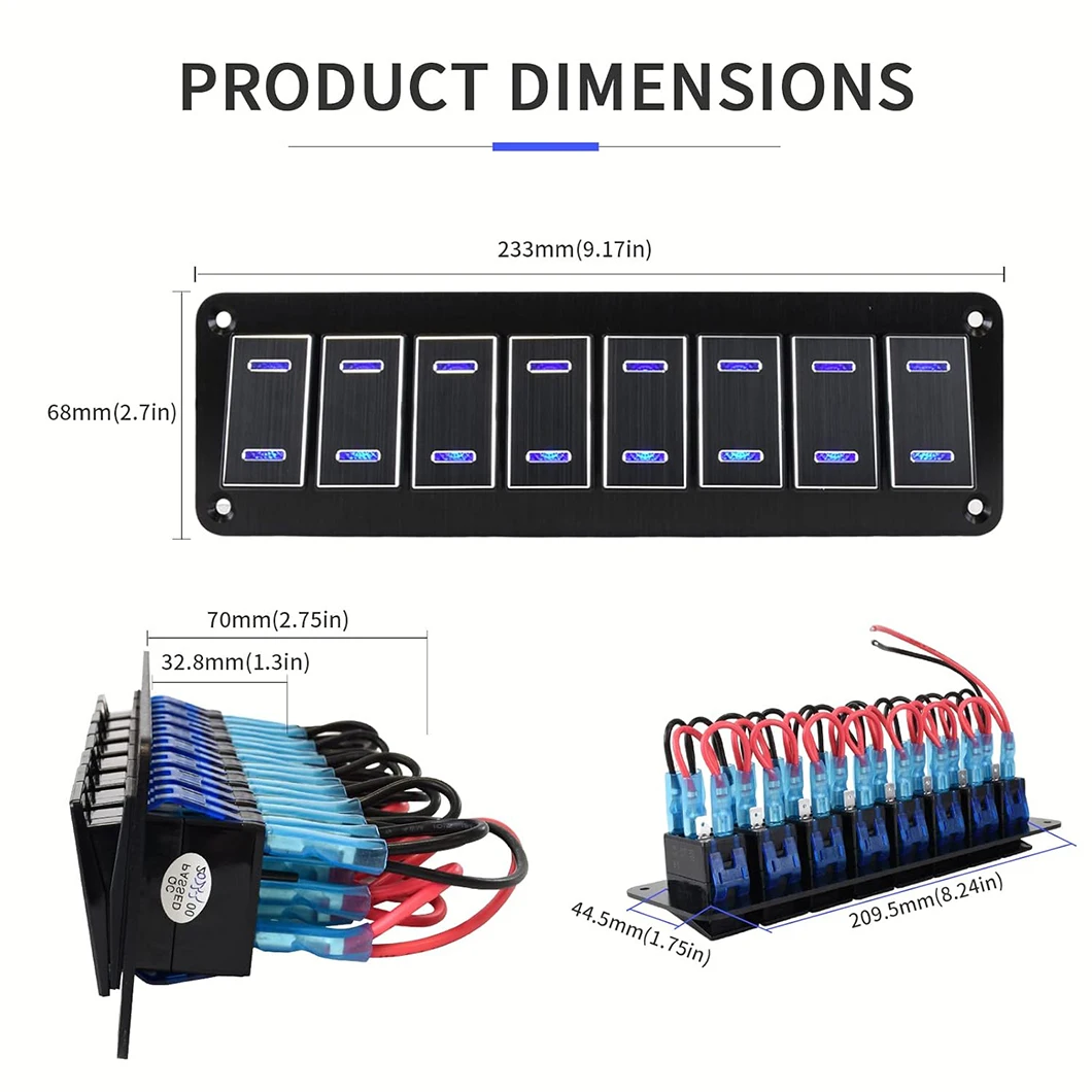 ABILKEEN ON-OFF Dual LED Illuminate 8 Gang Rocker Switch Panel DC12-24V Toggle Switch Modification Panel for Car RV Truck Boat