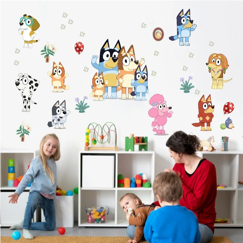 

Новый милый мультфильм анимация Bluey украшение комнаты самоклеящаяся наклейка на стену анимация Bluey маслостойкая наклейка из ПВХ