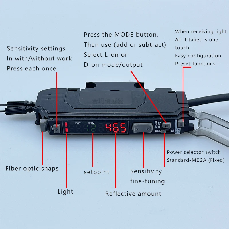 Sensor de fibra óptica PARMA N18N, interruptor inductivo, haz de reflexión difusa, pantalla digital, amplificador de fibra GF1-N18N