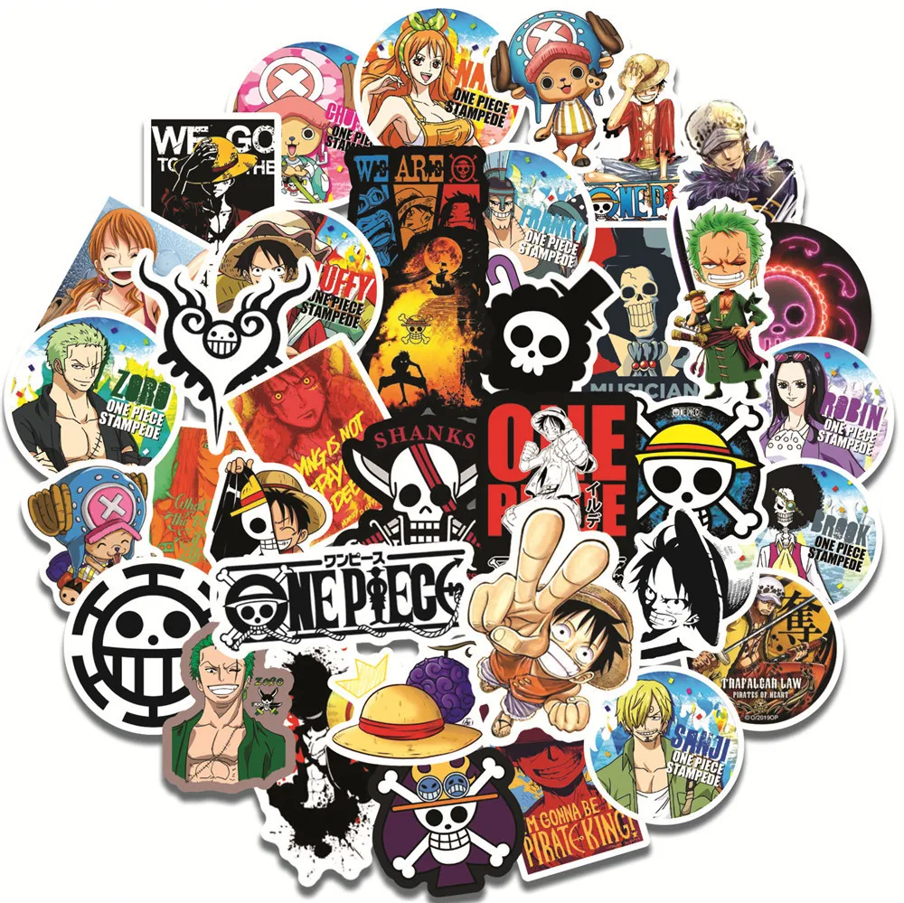 50pcs Cartoon One Piece Graffiti Kawaii Stickers Skateboard Phone Case Diy Party Gift Waterproof Stickers Decoration Supplies