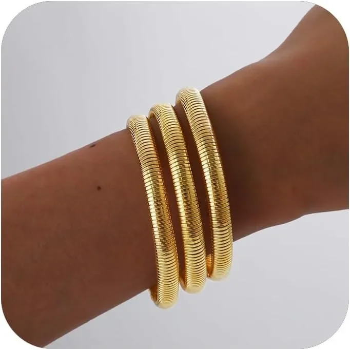 Women's 18K Gold Plated Chunky Stretch Bangles Set