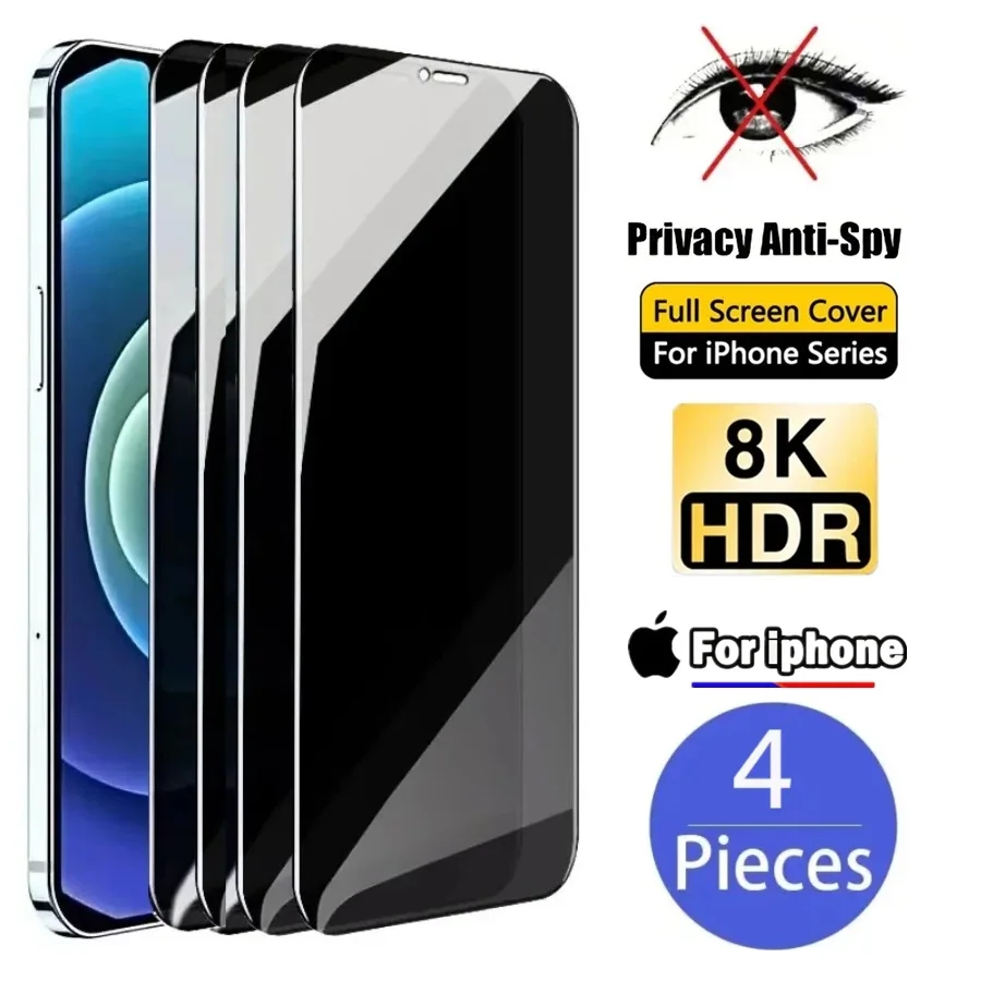 

4PCS Anti-Spy Screen Protector For iPhone 15 14 13 12 11 16 Pro Max 13 Mini SE 2020 Privacy Glass on iPhone XR X XS 7 8 Plus