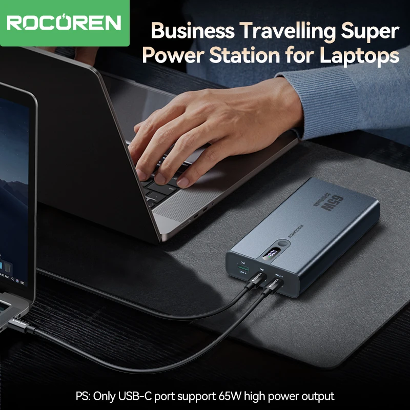 Rocoren 65W 20000mAh Power Bank 20000 mAh Powerbank For iPhone 16 Pro Max Xiaomi MacBook Portable Fast Charger External Battery