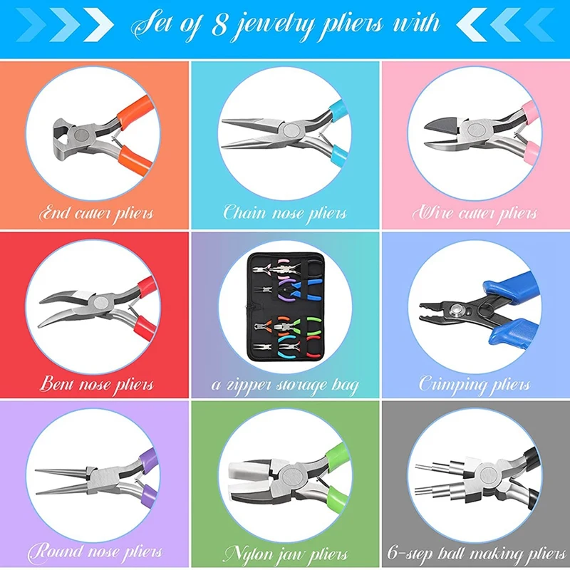 1-8 Pieces Jewelry Making Pliers Tool Kit, Needle Nose Pliers, Round Nose Pliers, Nylon Jaw Pliers For Jewelry DIY