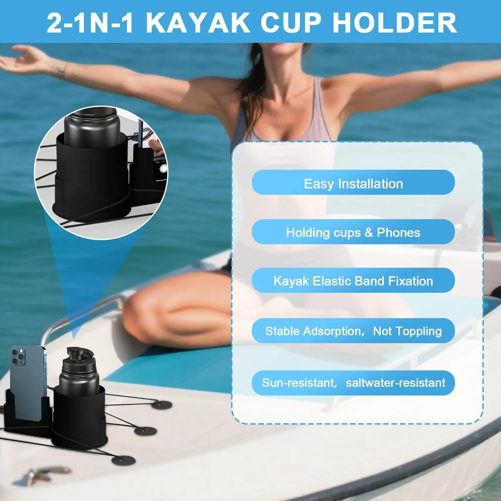 New Multi-Functional Paddle Board Cup Holder PVC Creative Kayak Drink Holder Anti-Flipping Stand Up Paddleboard Accessories