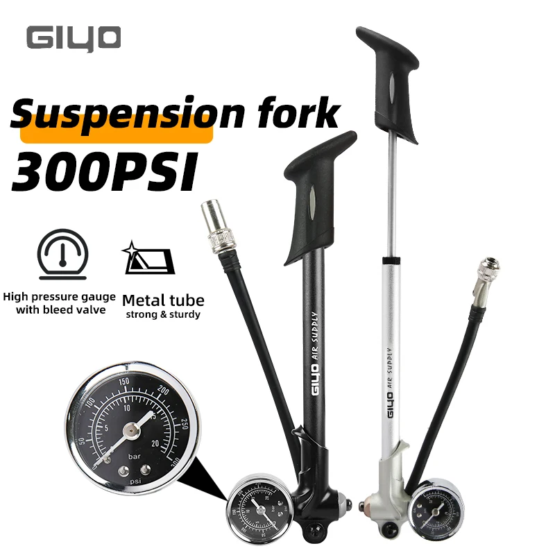 GIYO GS-02D/PT High-pressure Pump Foldable Bike Air Shock Pump MTB Mini Pump with Lever Gauge for Bicycle Fork & Rear Suspension