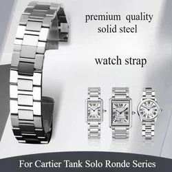 For Cartier Tank Band Men and Women Steel Watchband Ronde Solo Original Sweatproof Antibacterial Solid Stainless Steel Bracelet