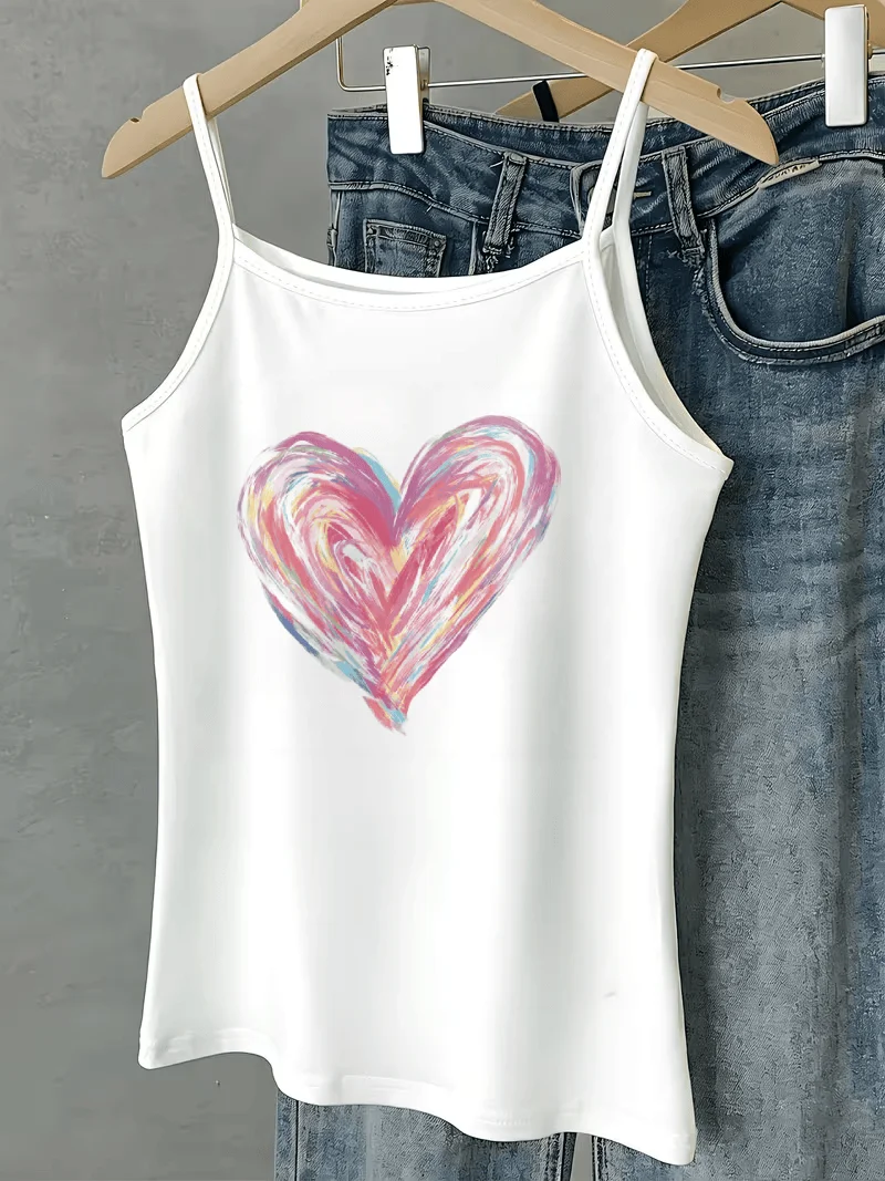 Sweet Heart Camisole Girls Colorful Love Tank Top Romantic Date Night Outfits Vest Aesthetic Harajuku Summer Crop Tops