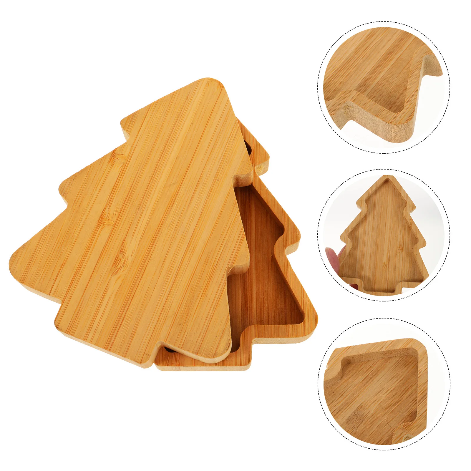 

2Pcs Creative Christmas Tree Bamboo Plate Fruit Snack Tray for Party Appetizer Serving Dessert Food Tray Candy Plates