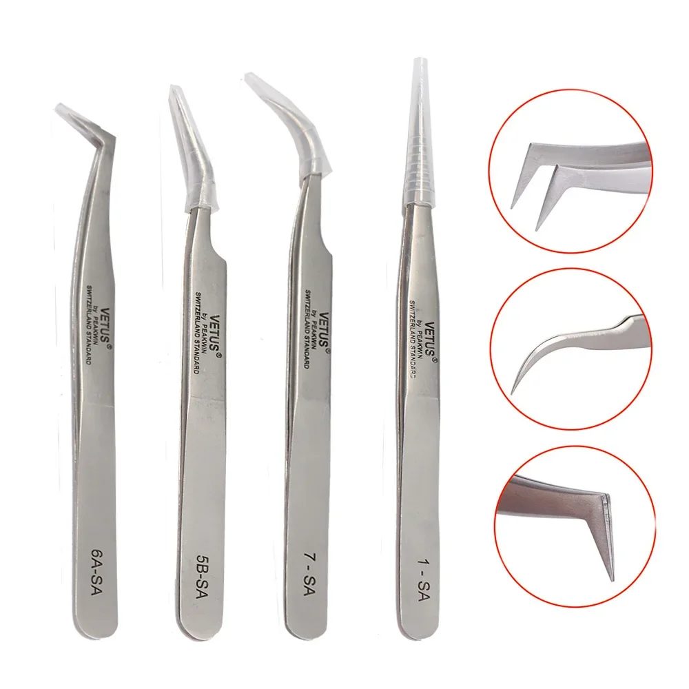 VETUS Stainless Steel Tweezers High Precision Set Eyelash Extension 3d Eyelashes Extensions Vetus Tweezer Tools Pincet