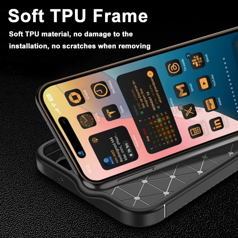 Fibra De Carbono Padrão Phone Case Capa, Protetor Shell, Shell, iPhone 16 Pro Max, iPhone 16Plus