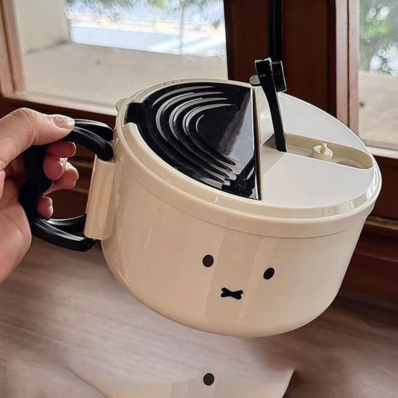 Cute Miffy Noodle Bowl Stainless Steel Large Capacity Drainable Lunch Box with Handle Portable Student Instant Ramen Bowl Gifts