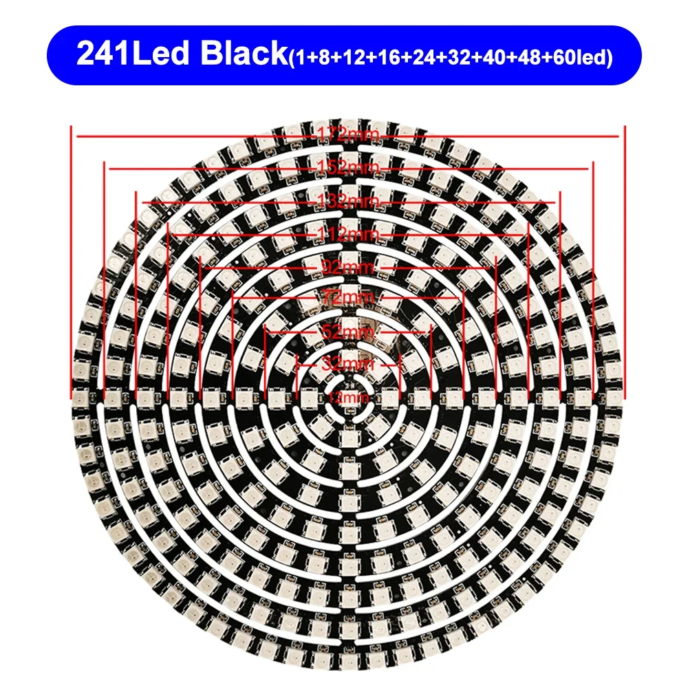 WS2812B DIY Led Ring 60 To 241 Pixels Individually Addressable 3Pin WS2812IC Built-in 5050 RGB Round Modules Circle Arduino DC5V
