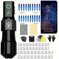 Tattoo Kit POSEIDON Hot Cool Tattoo Pen Kit For Permanent Makeup Tattoo Machine Kit Wireless Tattoo Power Supply Tattoo Gun Kit