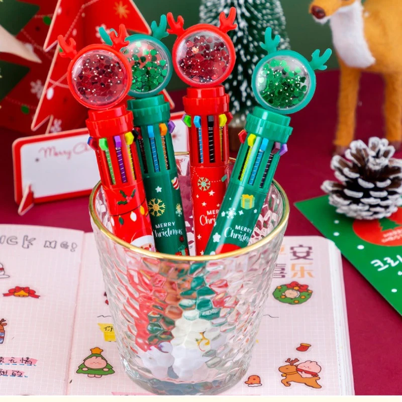 

Рождественская цветная шариковая ручка 10 в 1, милая мультяшная ручка 0,5 мм, которую можно прессовать, праздничный подарок, подарок на день рождения