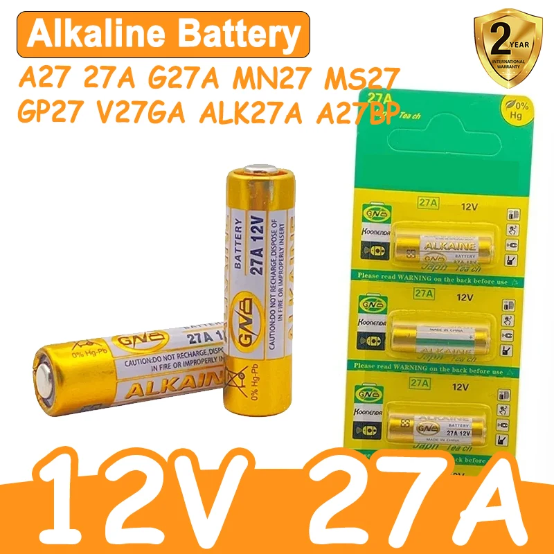 5PCS 12V 27A Dry Alkaline Battery for Doorbell,walkman,Car Alarm,Remote Control A27 27A G27A MN27 MS27 GP27 V27GA ALK27A A27BP