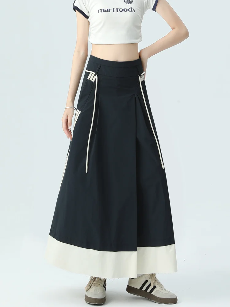 Women\'s Blue Cargo Skirt Y2k Elegant Streetwear A-Line Long Skirt Harajuku Korean Vintage 90s High Waist Skirts Clothes