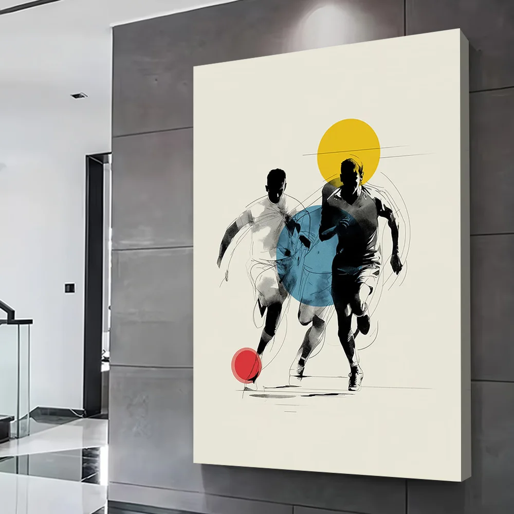 Dynamic Soccer Players With Abstract Printing Poster Customizable Pictures Wall Art Canvas Painting for Room Ornaments Wand Deko