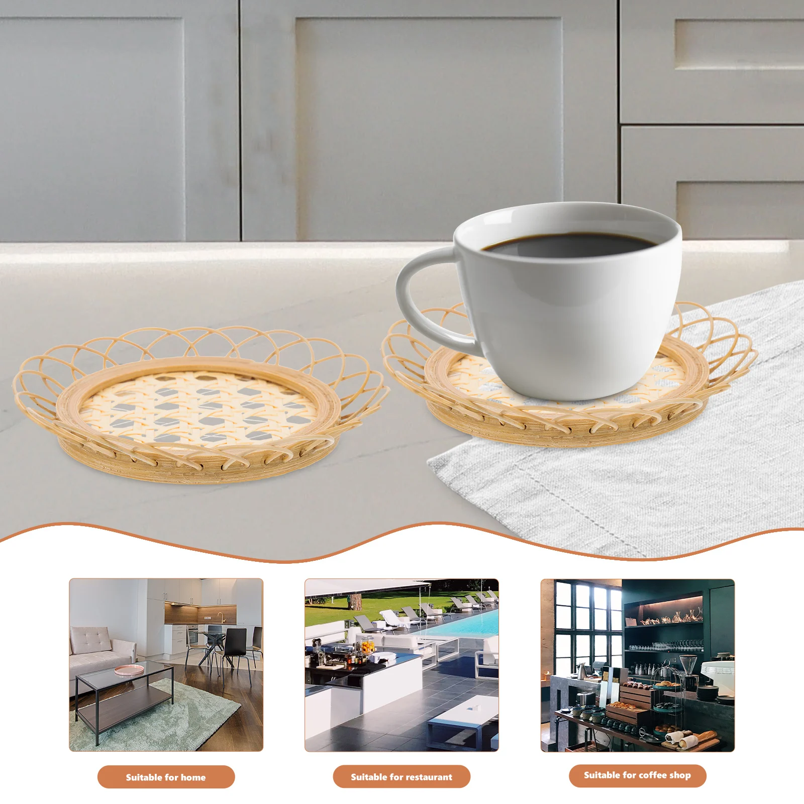 

2pcs Weaving Coaster Round Teacup Cushion Heat Insulation Non Skid Cup Pad Table Mat Heat Insulation Cup Mat Home Decor
