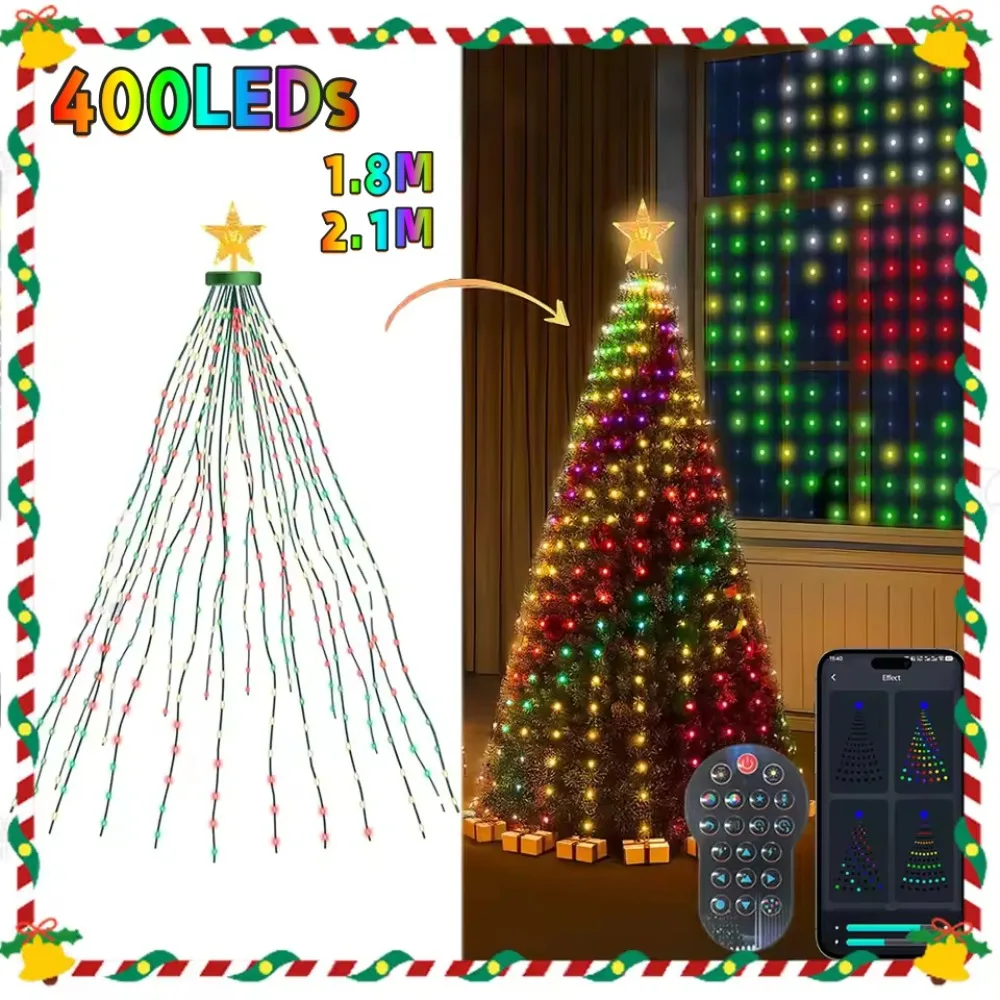 2026 Christmas Gifts 1.8M/2.1M 400LEDs Christmas Tree String Lights Color Changing Indoor Decor Lights for Holiday Home Decor