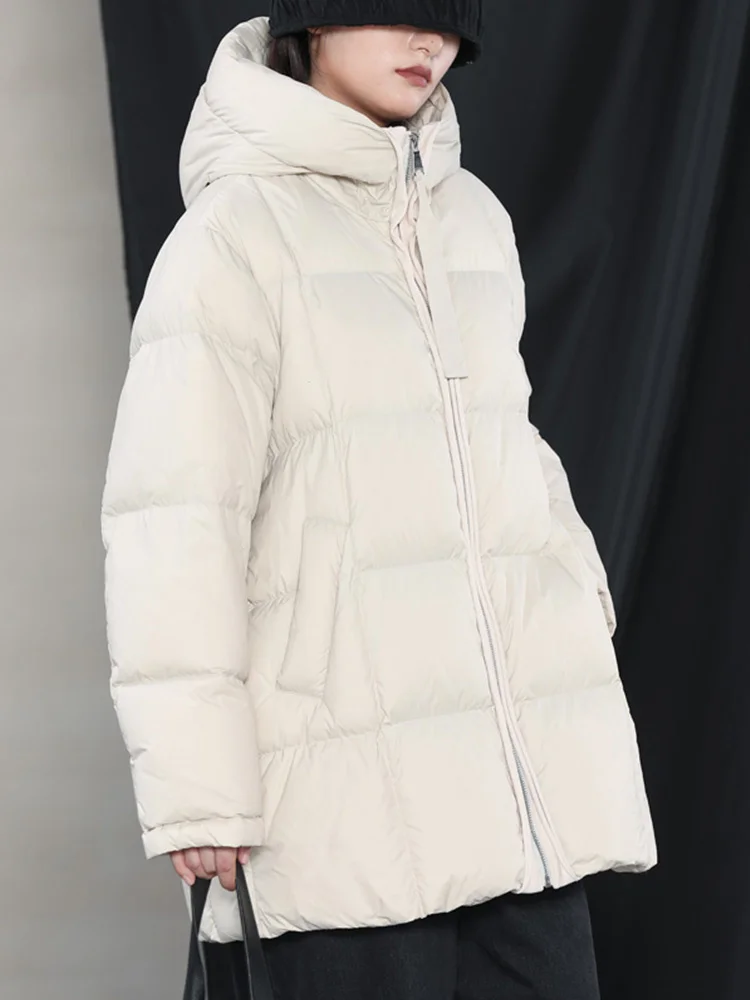 

Coats 2023 Women Winter Warm Solid Puffer Color Zipper Hooded Jackets Long Sleeve Casual Loose Female Duck Down Parkas