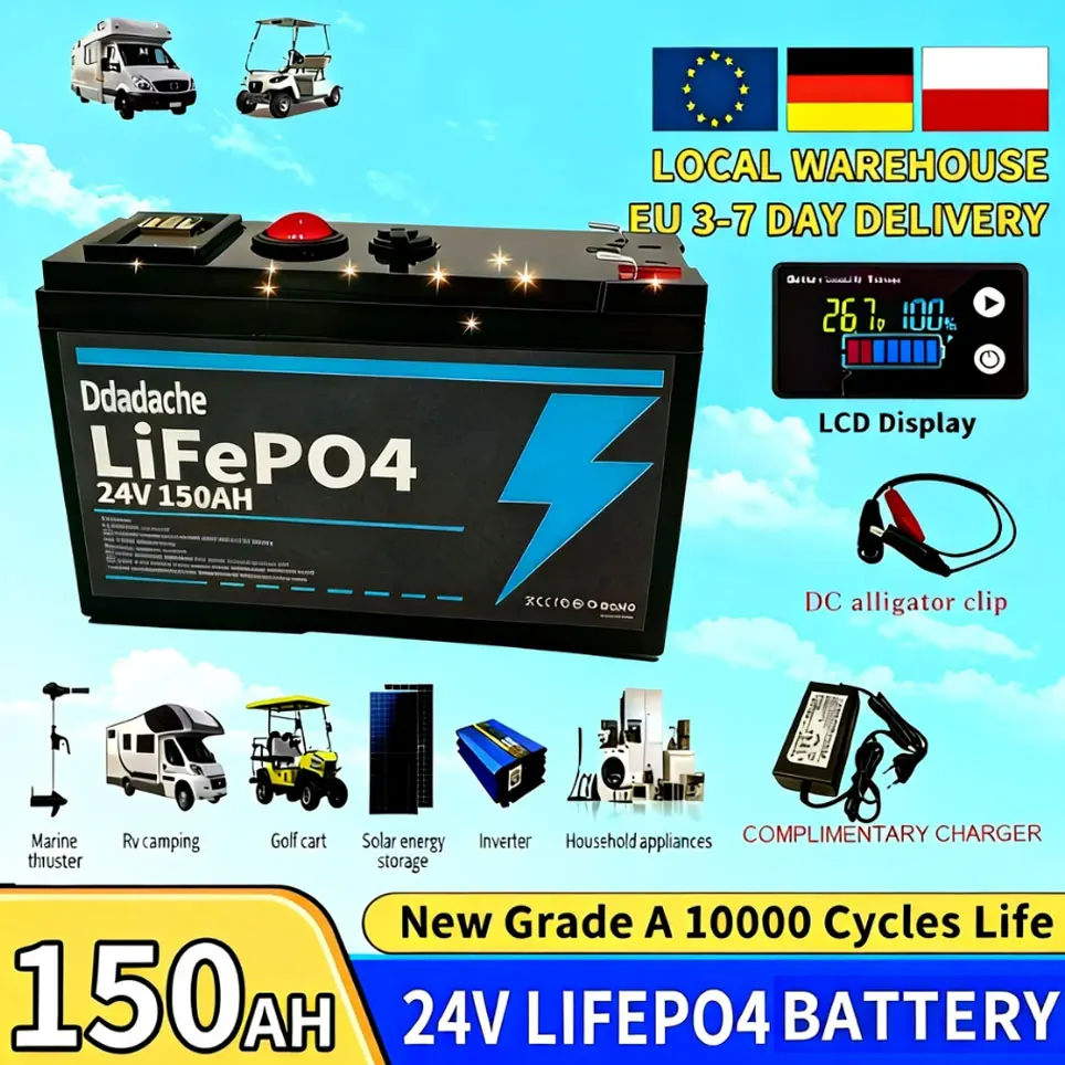 Batterie au lithium LiFePO4 24V 120Ah, plus de 4000 cycles profonds, pour jouets électriques, scooter, radio, UPS, détecteur de poissons pour kayak, panneau solaire