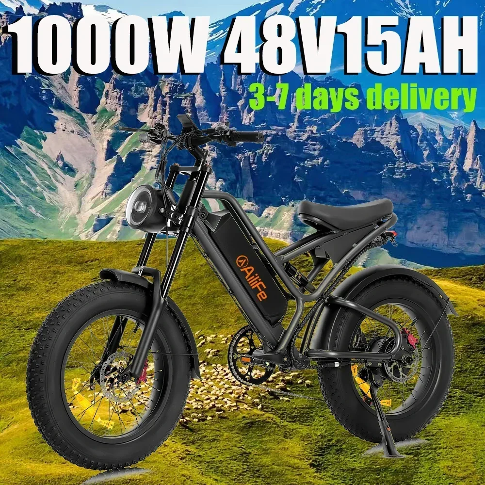 EU stock 1000W motor 48V15Ah Battery 20-inch fat tire E- Bicycle Front And Rear Shock Absorption Mountain Off-road Electric bike