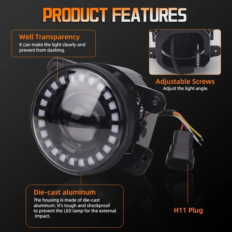 ACTVTCA 2 قطعة 60 واط 4 بوصة LED أضواء الضباب مع حلقة هالة بيضاء DRL العنبر بدوره مصباح إشارة ل رانجلر JK TJ LJ دودج كرايسلر