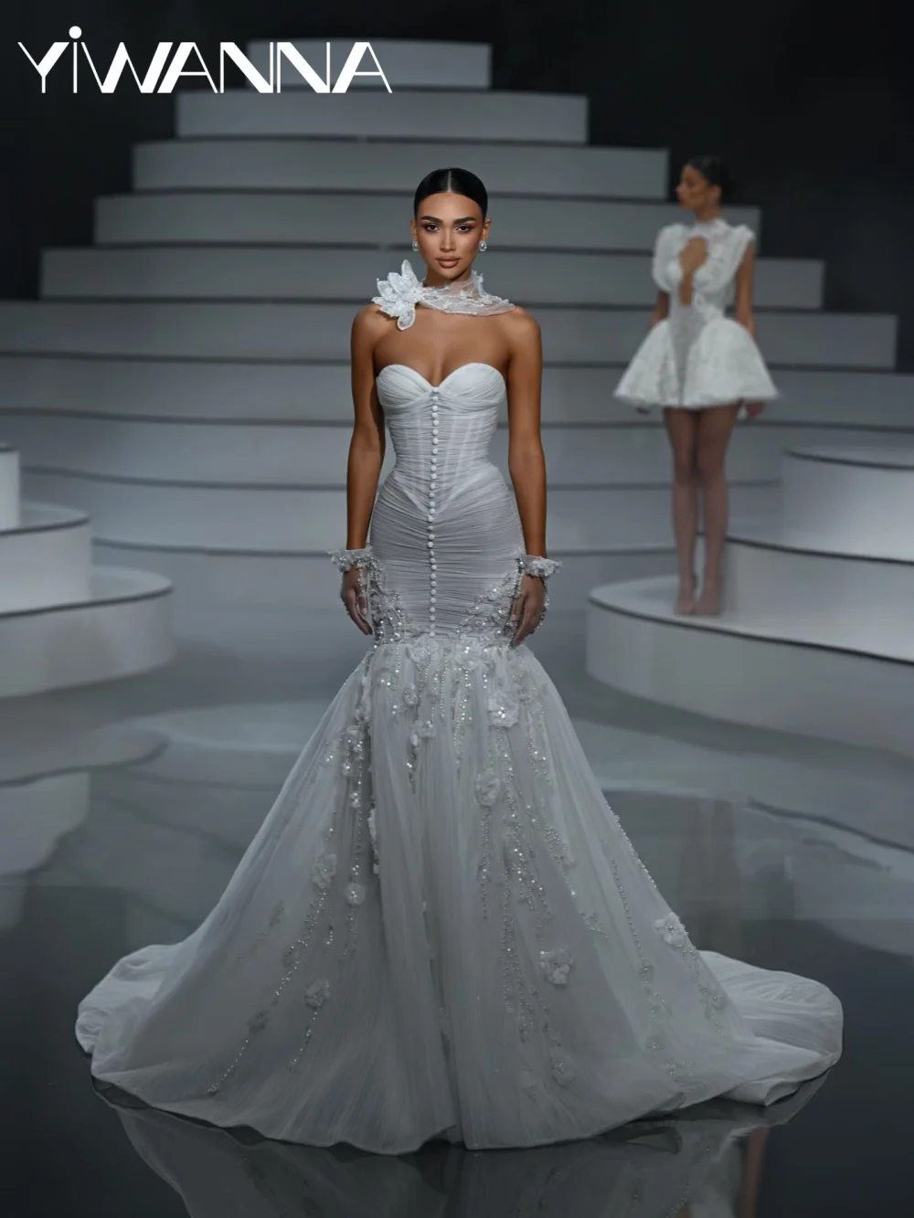 Pleated Tulle Beaded Wedding Dress Dreamy 3D Floral Sweetheart Neck Bridal Gown New Customized Mermaid Long Dresses For Bride