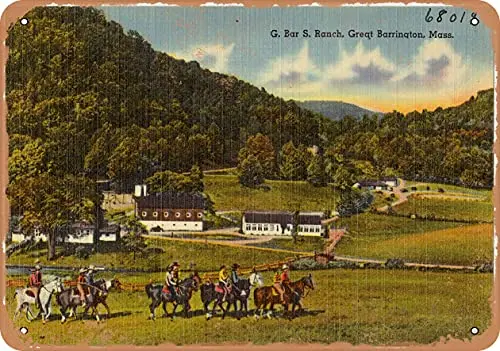 Wall-Color  Metal Sign - Massachusetts Postcard - G. Bar S. Ranch, Great Barrington, Mass. - Vintage Rusty Look