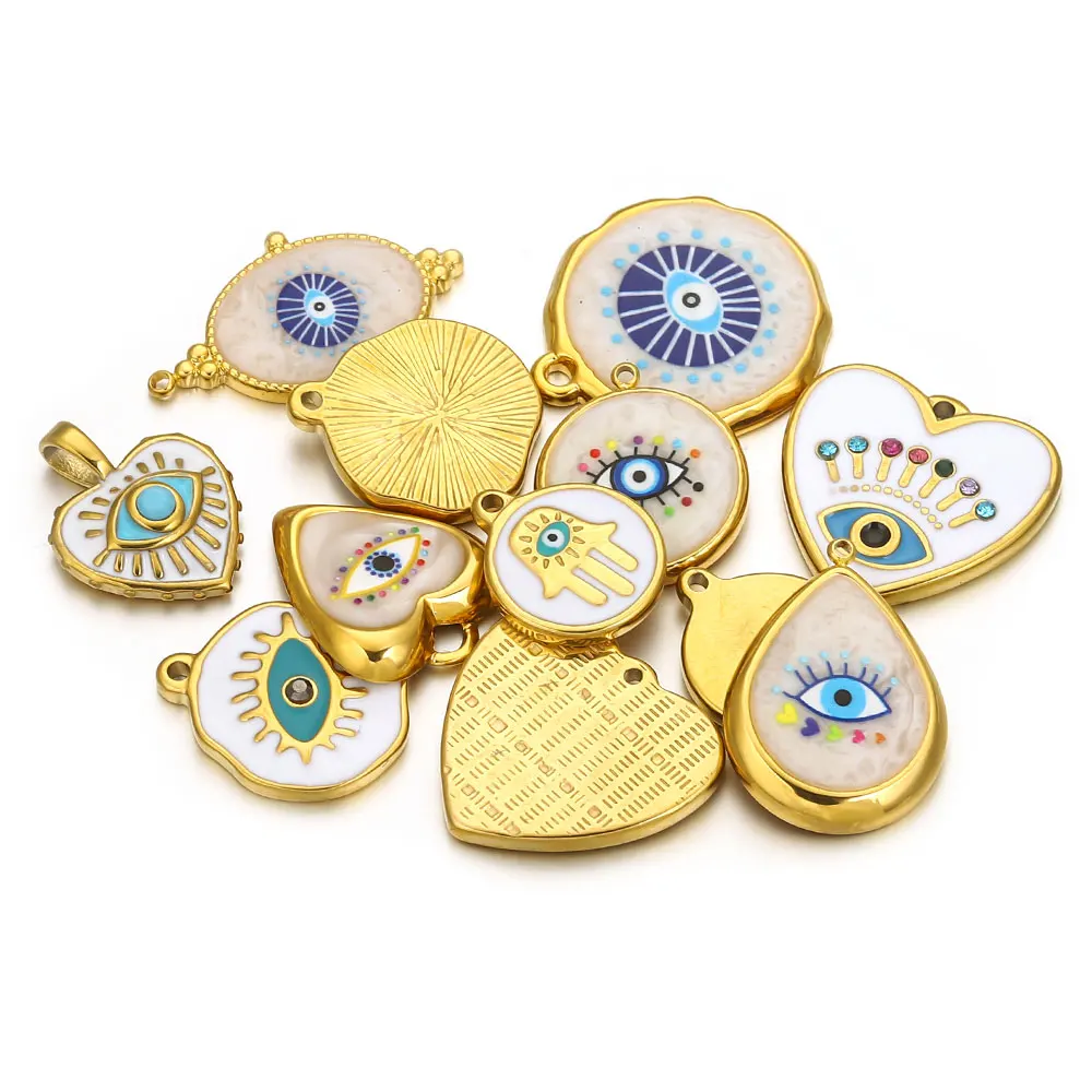 3/4/5pcs Stainless Steel Devil Eye Charms Enamel Round Heart Gold Plated DIY Necklace Bracelet Earrings Jewelry Making Wholesale