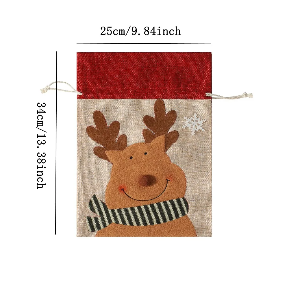 الكتان هدايا عيد الميلاد حقيبة مع الرباط أولدمان ثلج الأيائل علاج كاندي حقيبة تخزين قابلة لإعادة الاستخدام أكياس هدايا عيد الميلاد لحفلة عيد الميلاد