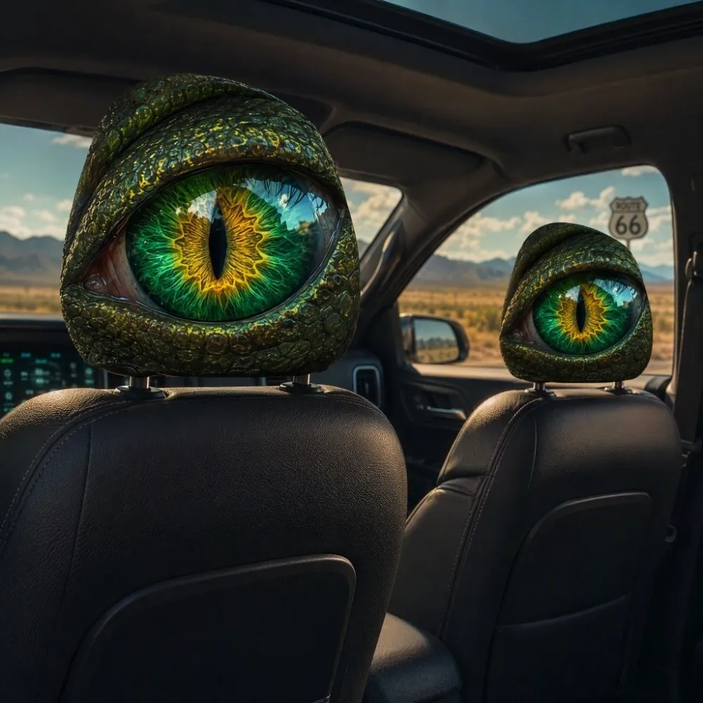 2PCS Simulation Dragon's Eye Car Headrest Covers Scary Eyeballs Exaggerated Car Pillowcase Cool Decorations