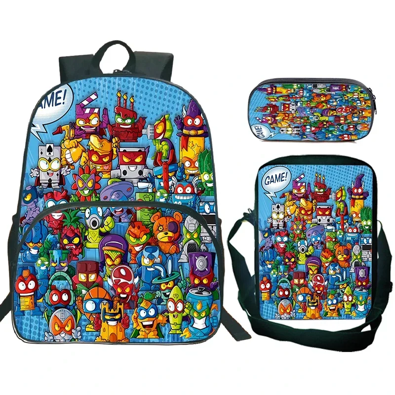 Superthings Backpack With Shoulder Bag Pencil Case 3pcs Set Children Cartoon School Bags for Boys Girls Outdoor Bookbags Gifts