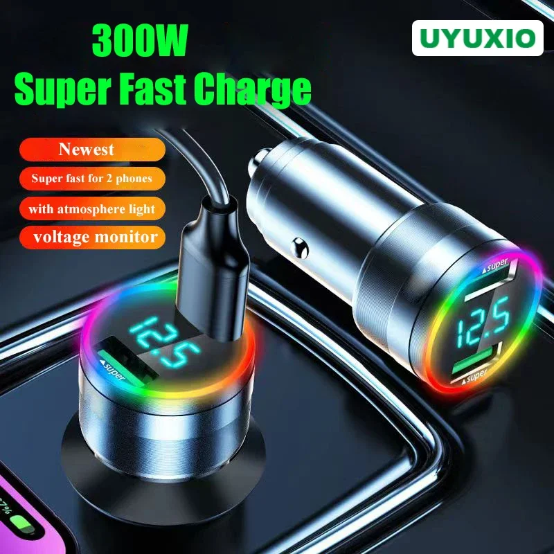 USB Car Phone Charger Adapter 2 Ports Super Fast Charging with Voltage Monitor for iPhone 15 14 Pro Max Samsung Oneplus Huawei