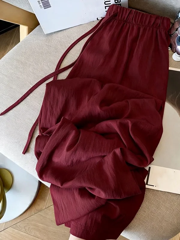 Spring Summer Thin Wide Leg Pants Women Casual Sleepwear Cotton Silk Loose Home Clothes Outdoor Wearable Long Trousers