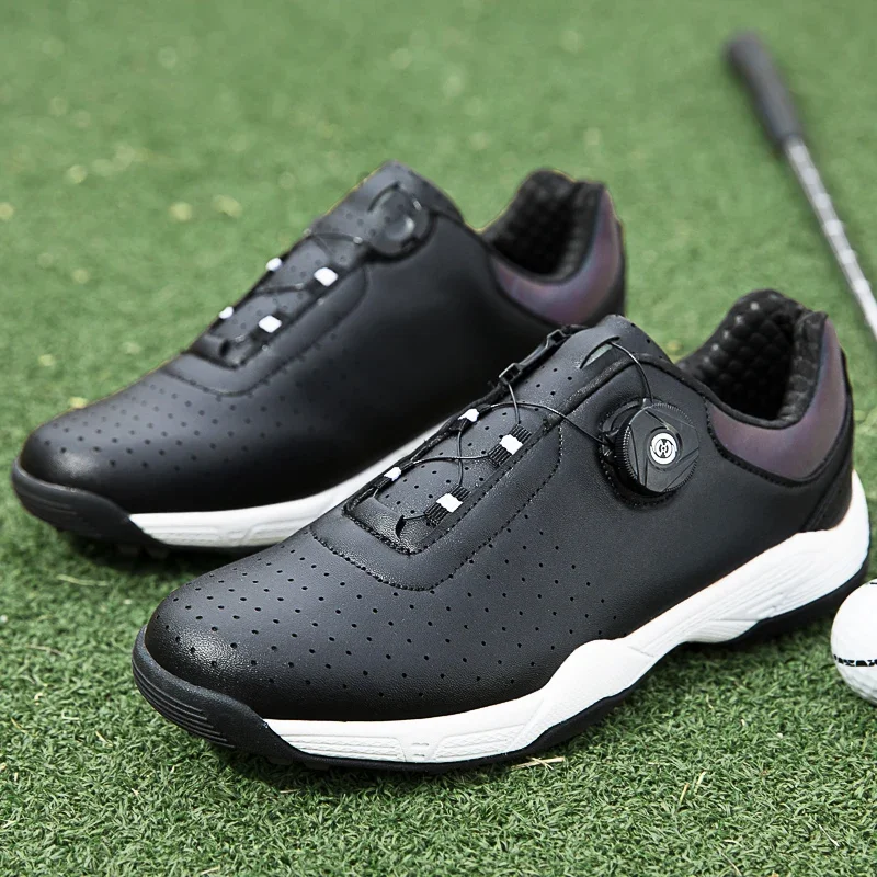 Trendy Style Mens Leather Golf Training Sport Shoes Black White Brown Youth Golfer Outside Grass Turf Exercise Golfing Shoes