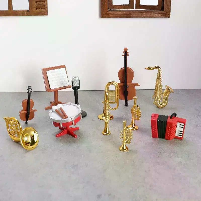 1 Set Home Decor Toy 1:12 Dollhouse Miniature Accordion Sax Classical Musical Instrument Model Ornament Doll House Accessories