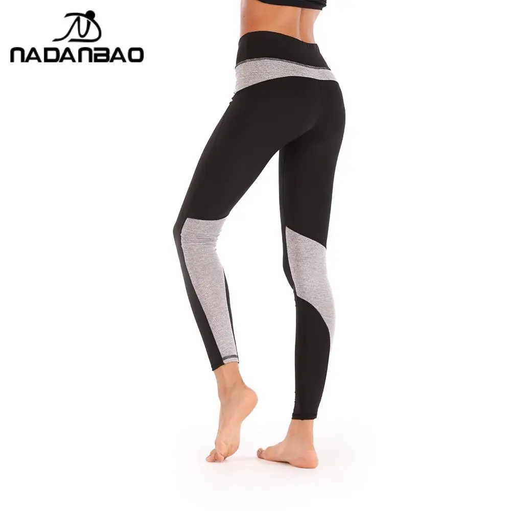 Nadanbao Women's Yoga Pants Nude Fabric Black Gray Patchwork Color Fitness Sports Leggings Outdoor Sports Leggings