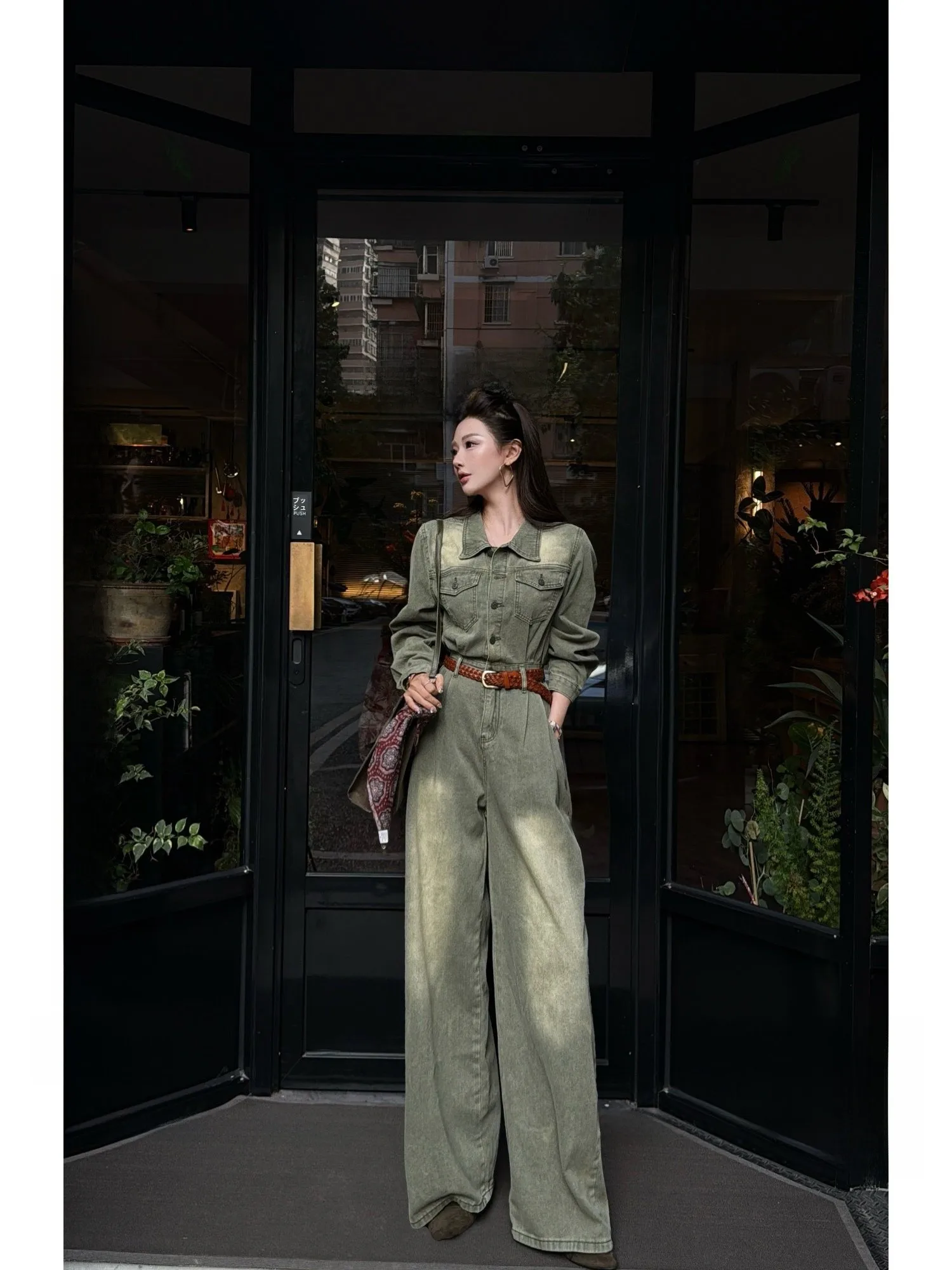 

Джинсовый комбинезон Ele с прямыми штанинами для женщин: омолаживающий эффект, премиум-качество, рабочая одежда, хлопковая ткань, длинные брюки, средняя посадка на талии