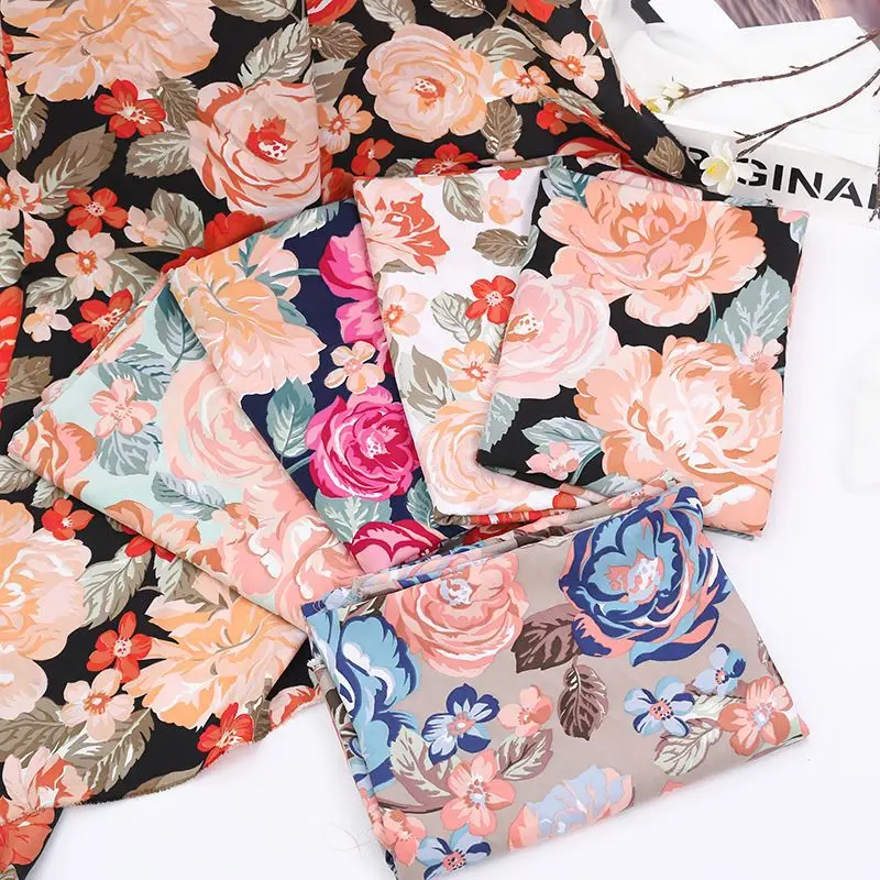 Opaque Printed Floral Chiffon Fabric By Meters for Clothes Dresses Sewing Fashion Colourful Peony Flower Pattern Cloth Soft Thin