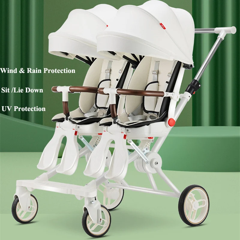 

Портативная складная коляска для двойни с четырьмя колесами, поворот на 360 градусов ° Двухместная коляска с поворотным механизмом, позволяющая сидеть и лежать