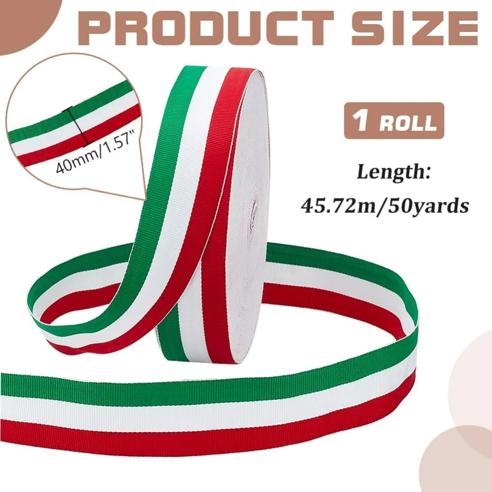 1.5 Inch Italian Ribbon 50 Yard Red White and Green Ribbon Decorative Italian Flag Patriotic Ribbon Christmas Stripes