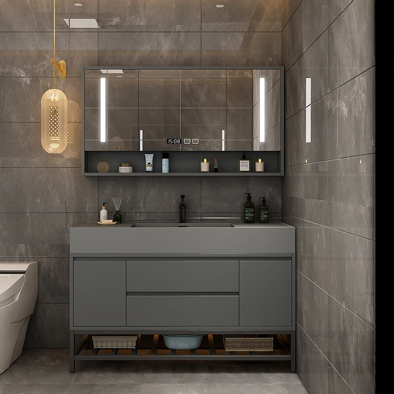 

Light Luxury Nano Rock Integrated Intelligent Bathroom Cabinet Combination Mirror Cabinet Solid Wood Simple Washbasin Washbasin