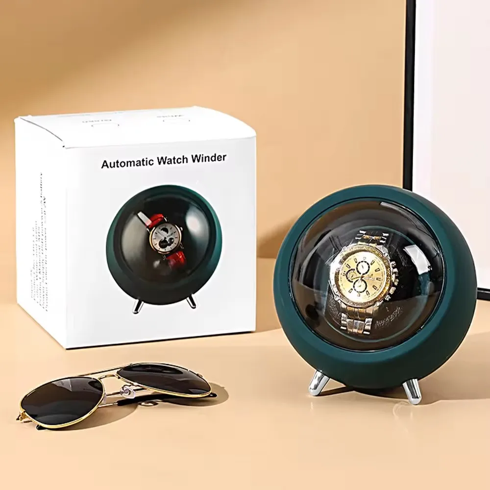 

Automatic Single Watch Chainer - Wooden Watch Chainer Box - Watch Shaker Display Box, Green and White, Modern.