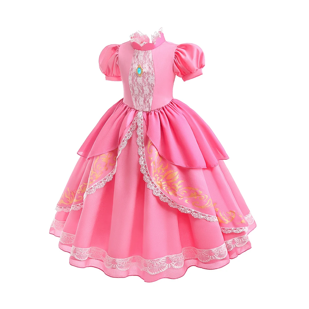 Vestido de princesa con apliques de encaje para niñas, ropa de Cosplay de margaritas, vestido de Halloween, trajes de verano, Peach Rosalina