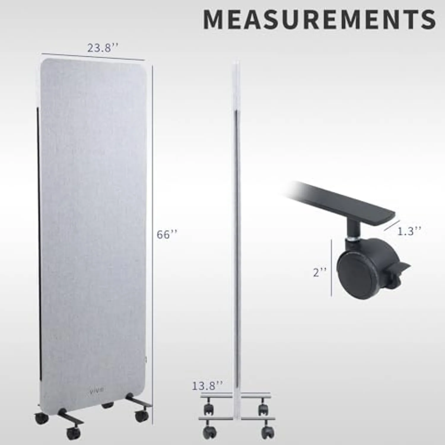 Gray Mobile 24 x 66 inch Privacy Panel, PP-1-T024G-M | Freestanding Cubicle Divider on Wheels, Acoustic Wall Partition