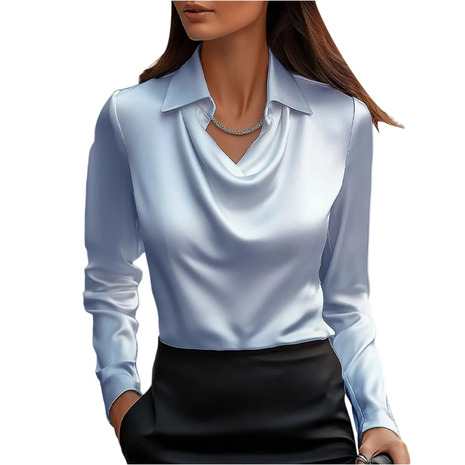 Daily Wear Elegant Women's Fashionable Solid Color Long Sleeved Temperament Pullover Shirt Top Autumn Female Clothing Dress up